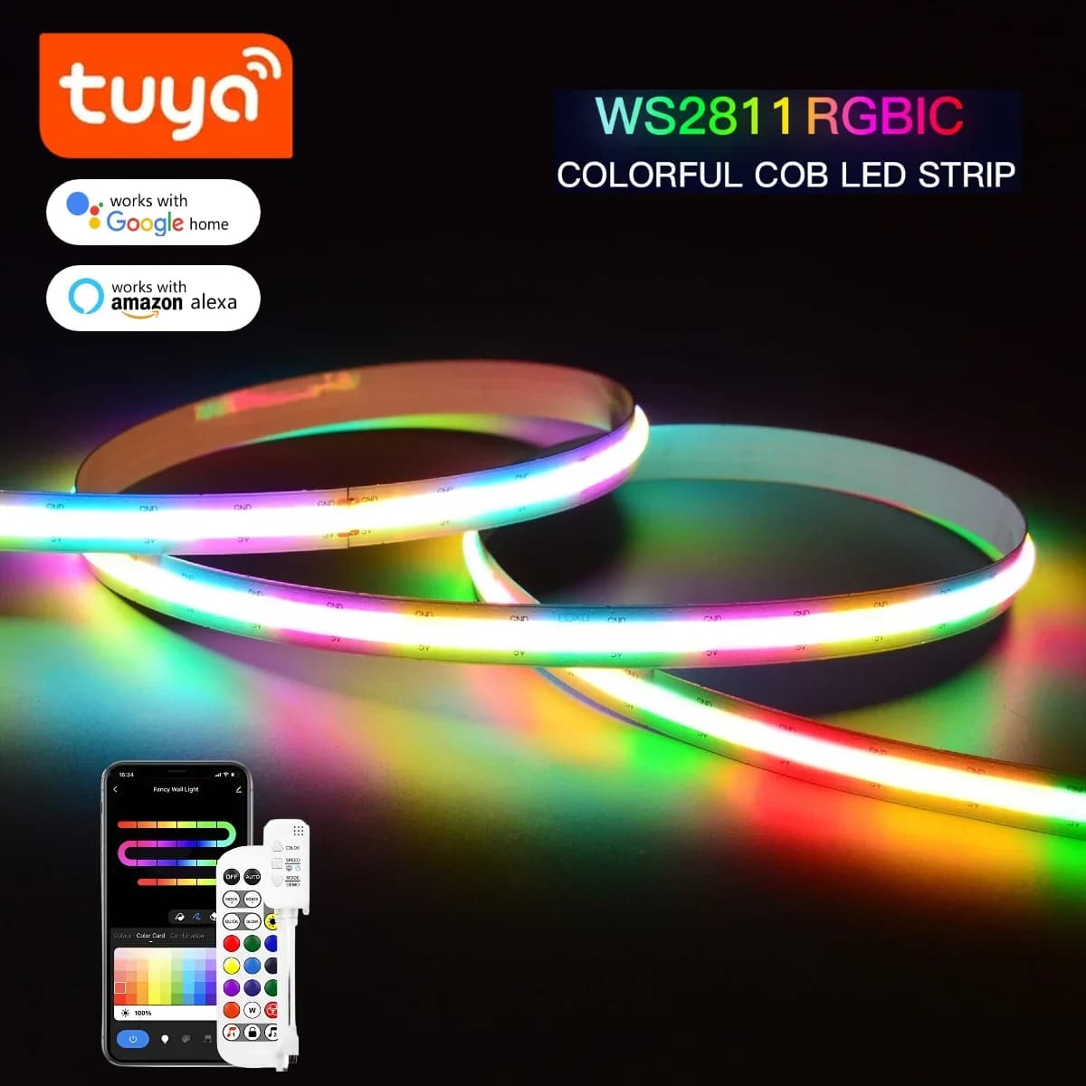 Smart TUYA WS2811 RGB IC Dreamcolor COB LED Striscia luminosa Segmento LED Controllo modalità musicale Controllo vocale Supporto Alexa Google Home