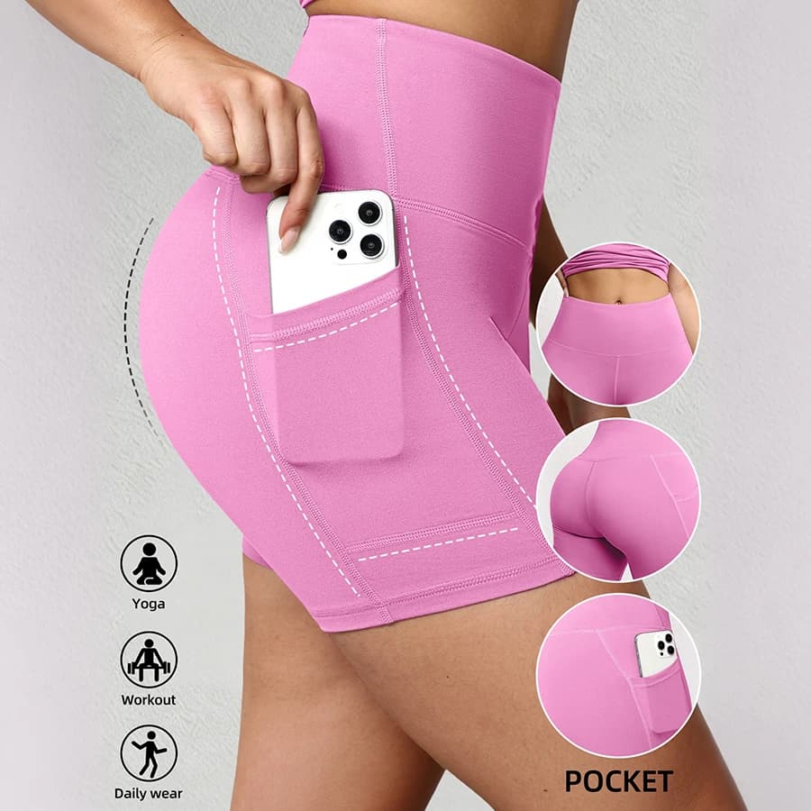 Pantaloncini da donna con tasche, controllo pancia, effetto push-up, leggings da ciclismo elasticizzati, pantaloncini sportivi slim da palestra, abbigliamento casual estivo