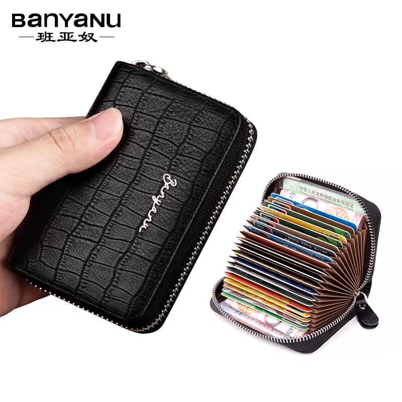 Borsa per carte da uomo con motivo alligatore Porta carte di credito ID in vera pelle Portafoglio Portamonete Porta carte con spazzola antifurto RFID da uomo