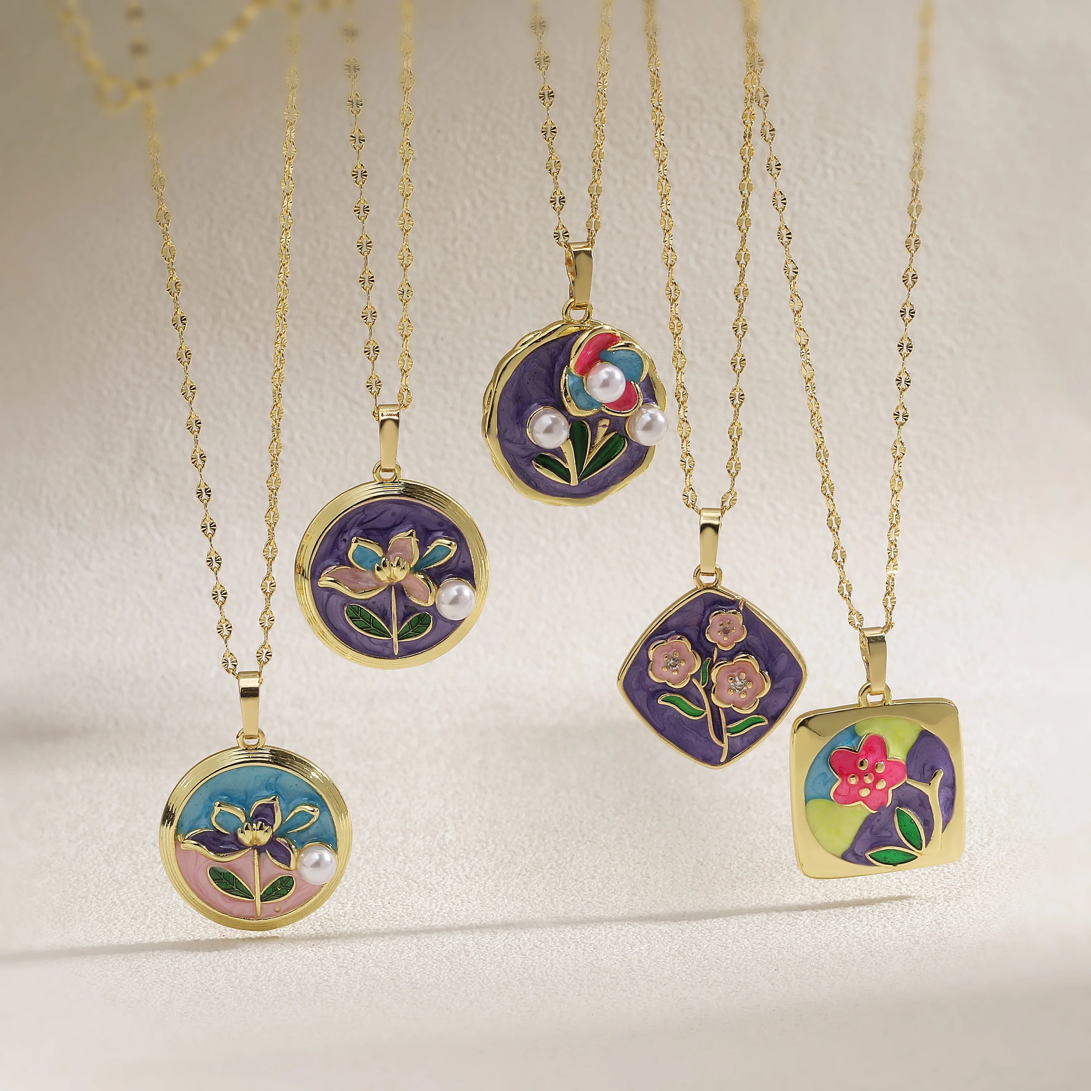 HECHENG, collana/orecchini in metallo ramato con pendente di perle irregolari, gioielli con ciondolo artistico in smalto smaltato a goccia 1 pezzo
