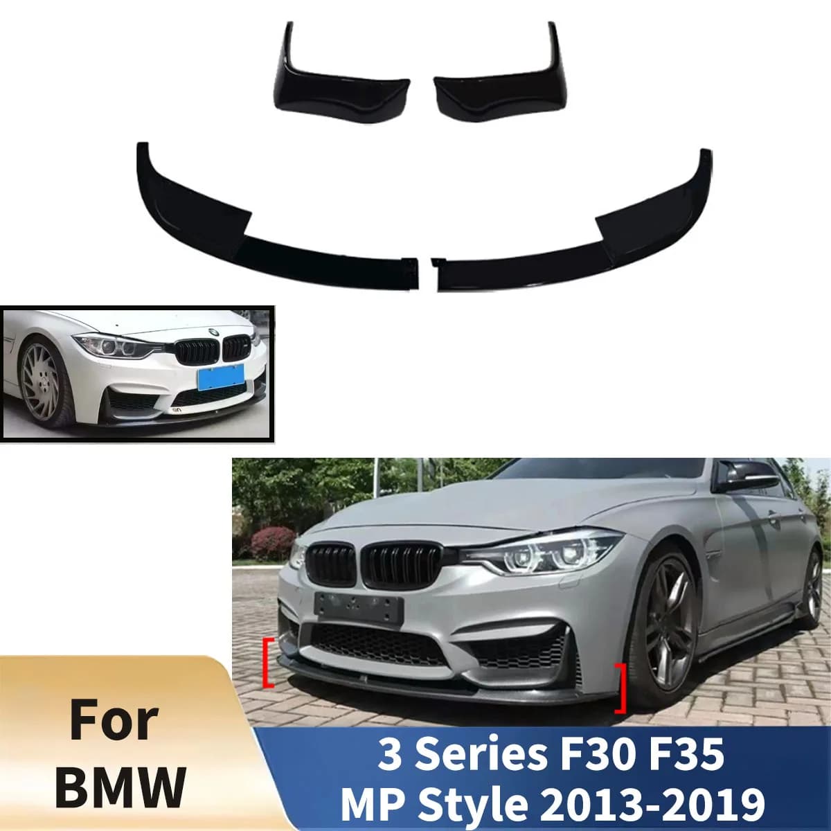 For BMW 3 Series F30 F35 MP Style 2013 2014-2019 Car Front Bumper Lip Splitter Front Blade Diffuser Accessories Body kits Tuning