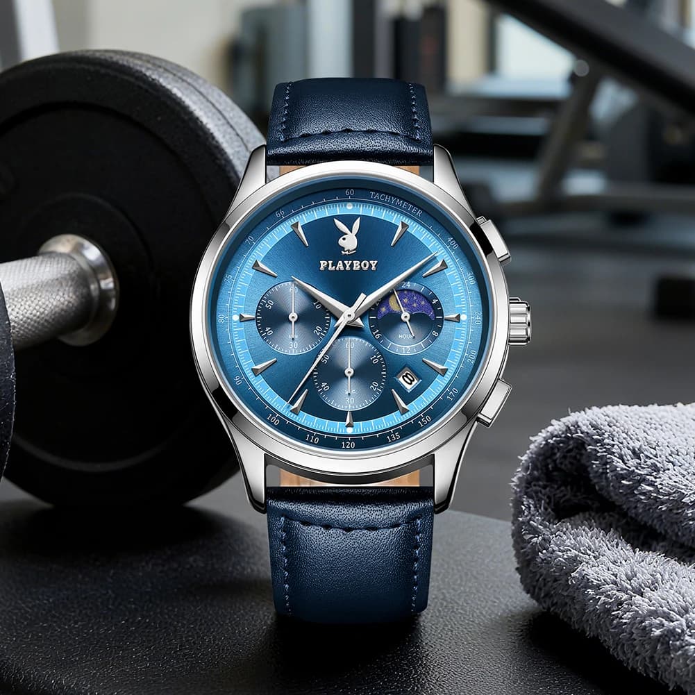 PLAYBOY 3118 Orologio Sportivo da Uomo con Fasi Lunari, Orologio al Quarzo, Impermeabile, Luminoso, con Data, Casual e alla Moda per Uomo
