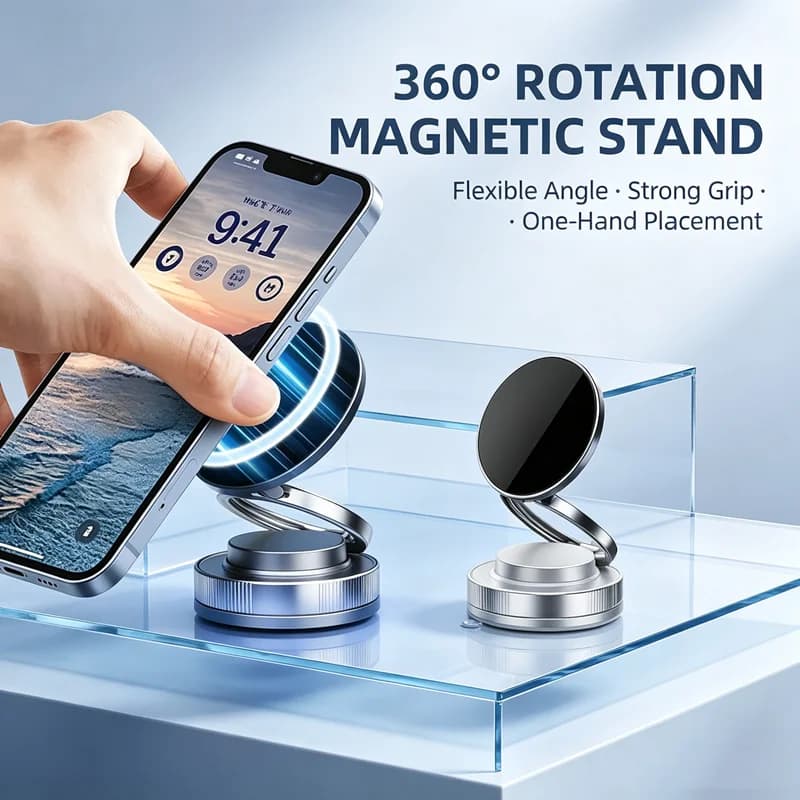 Magnetic phone holder rotating folding, vacuum suction cup support car selfie, live streaming, office desktop, wall