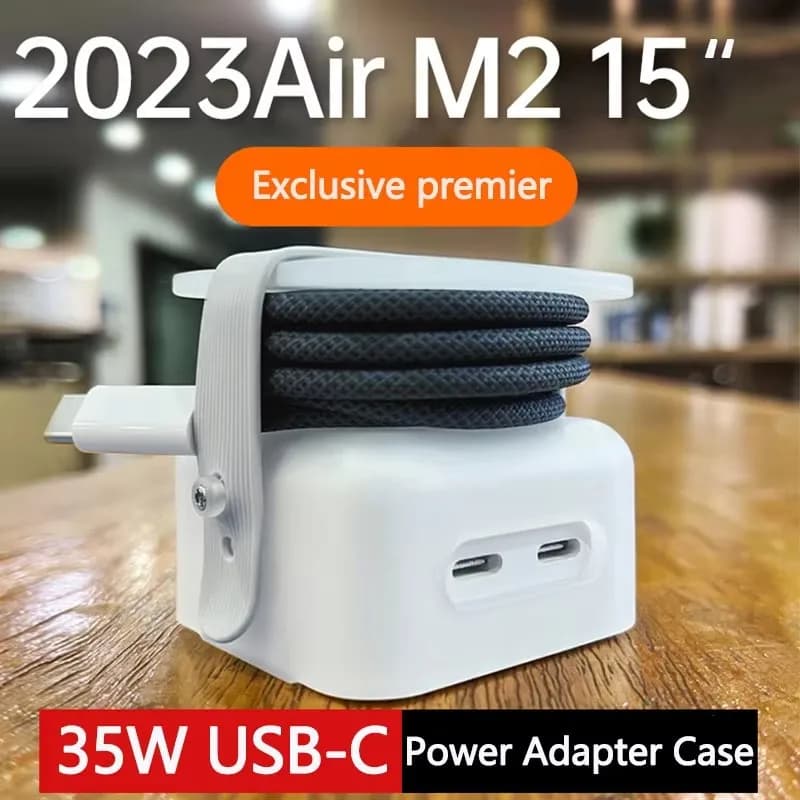 Organizador de cables de viaje 2024 para Apple, funda adaptadora de corriente USB-C Dual de 35W para MacBook Air M2 15, enrollad