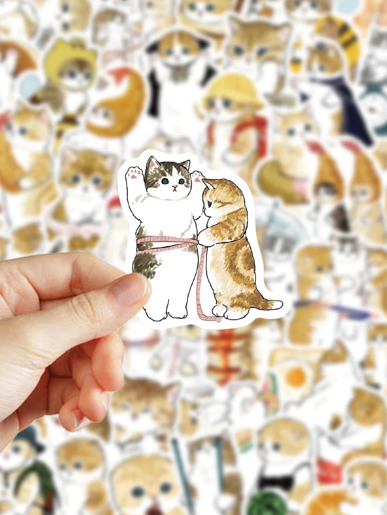64 Adesivi in Vinile a Forma di Gatto Arancione Carino per Chitarre, Borracce, Laptop, Diari, Scrapbooking e Decorazioni Estetiche Quotidiane