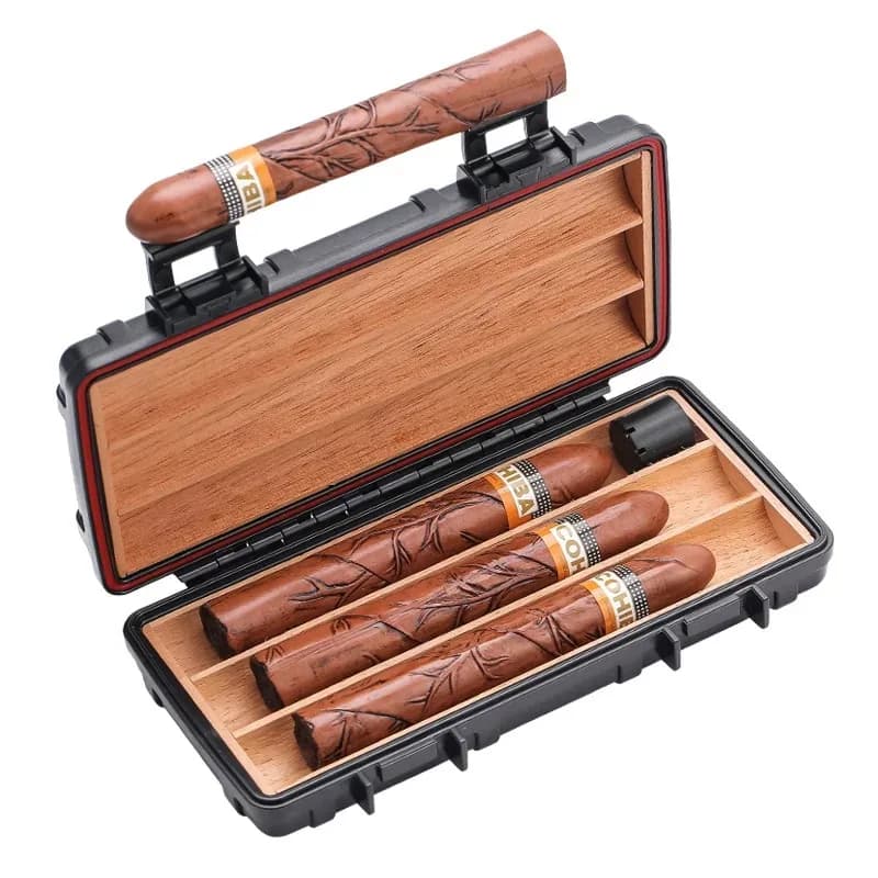 Confezione da Tre Scatole per Sigari, Scatola Portatile per Sigari da Viaggio con Umidificatore