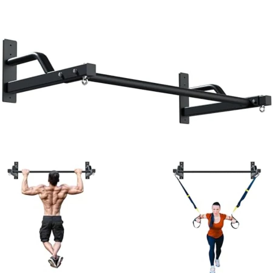 Home and commercial gym pull-up bar, steel, black, 600 lbs heavy duty with easy installation and versatile garage mounting