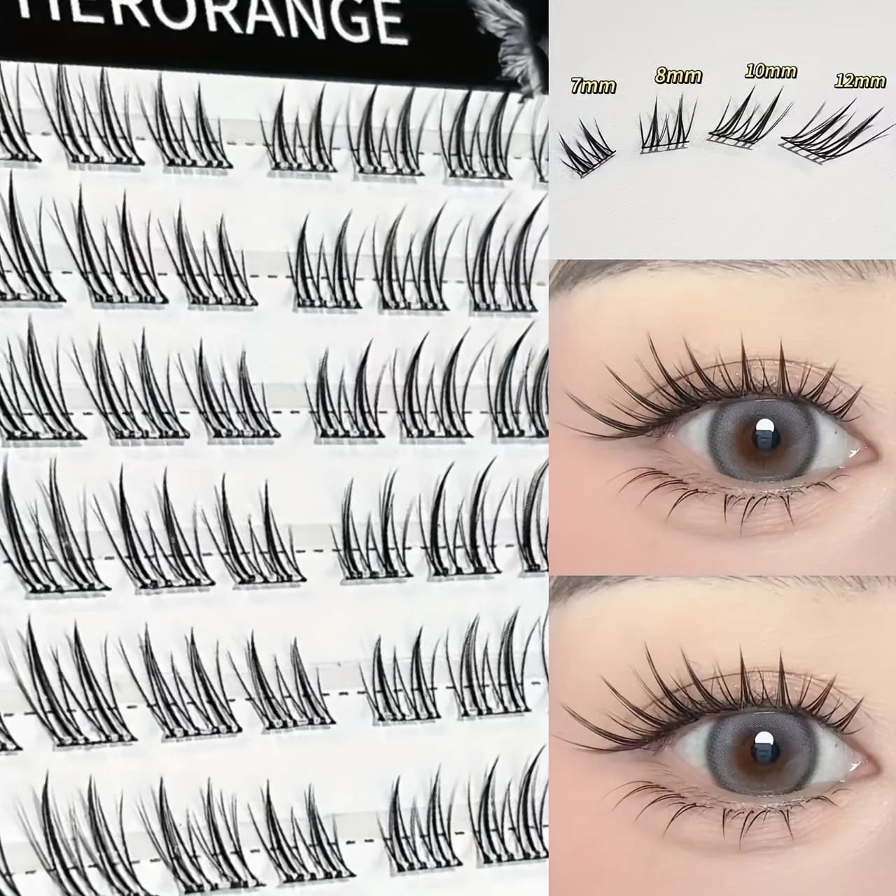Fake eyelashes without glue Herorange Little Dream Fox, single cuffs, 48 cuffs, C curvature, thick and photogenic, does not need removal, reusable, suitable for beginners, 10-14 mm