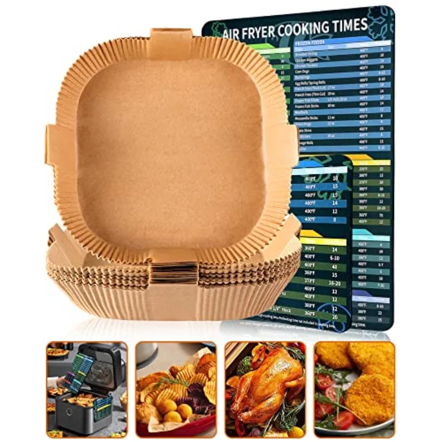 Carta da forno usa e getta per friggitrice ad aria - Fogli quadrati antiaderenti da 6,3 pollici, resistenti all'olio e all'acqua, per cottura, frittura e arrosto