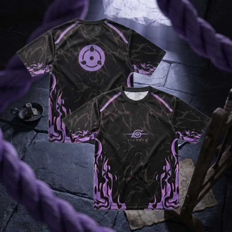 2026 New Naruto & Uchiha Itachi Collaboration T-Shirt Flame Texture Full-Panel Print Breathable Mesh Sporty Short-Sleeve Unisex