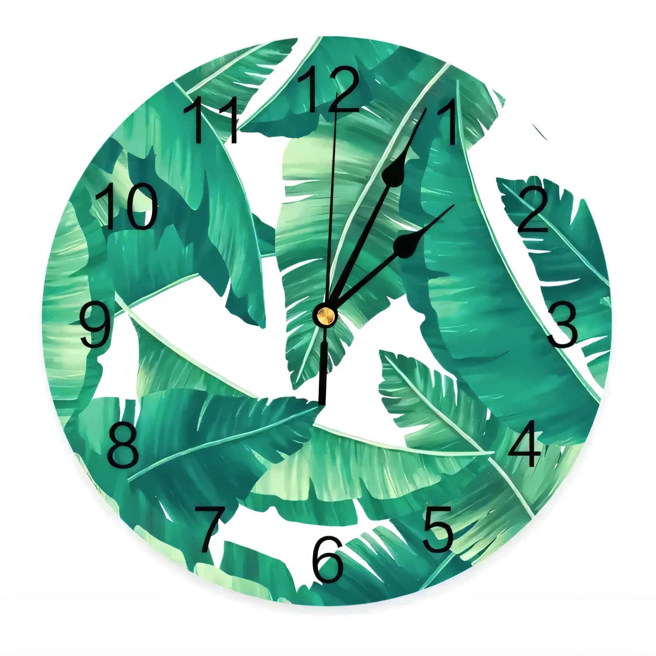 Tropical Banana Leaf Wall Clock Modern Decorative Silent Non Ticking Battery Operated for Home Office Bathroom