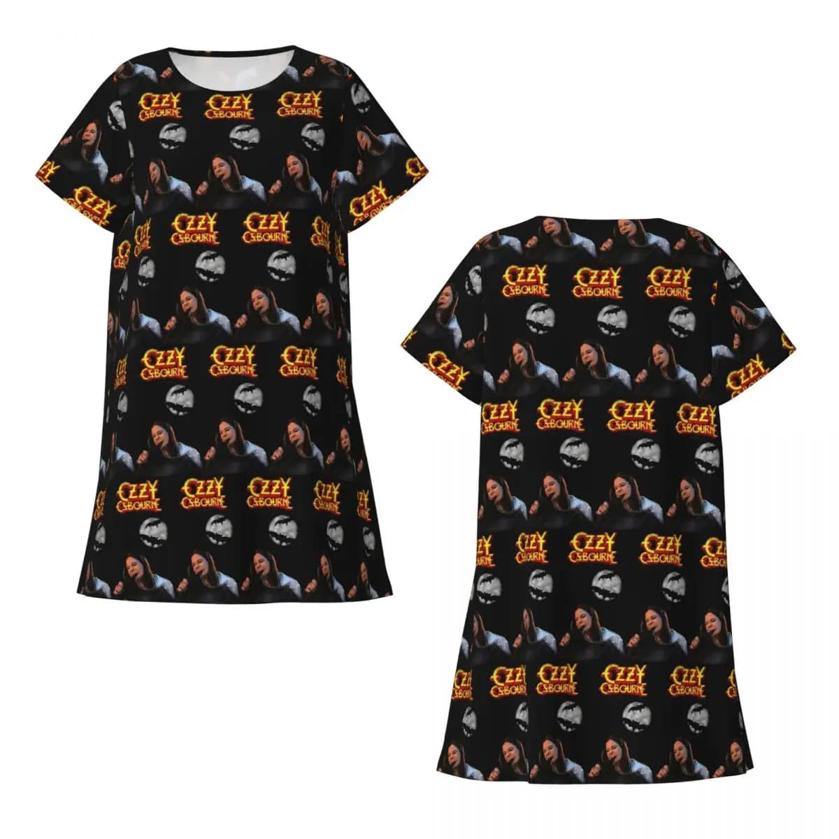 Custom Ozzy Osbourne Merch Short Sleeves Nightdress For Sleeping Sleepshirts Women Short Sleeve Nightgowns Loose Pajama Dress