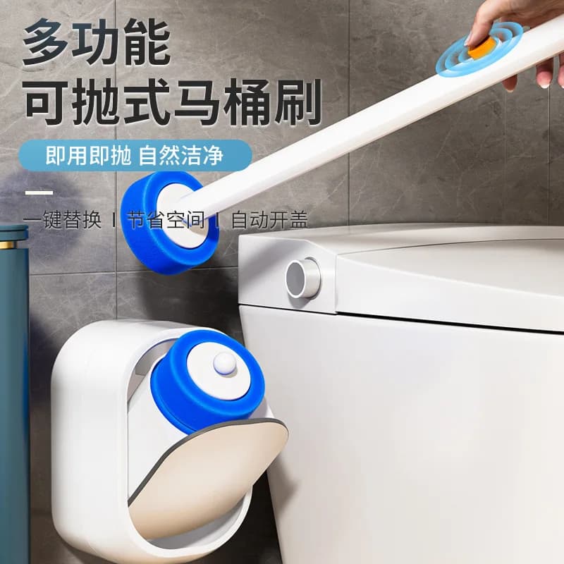Spazzola per WC con set di testine di ricambio usa e getta, senza angoli morti, spazzola per la pulizia del bagno domestico, montaggio a parete, per accessori per la casa