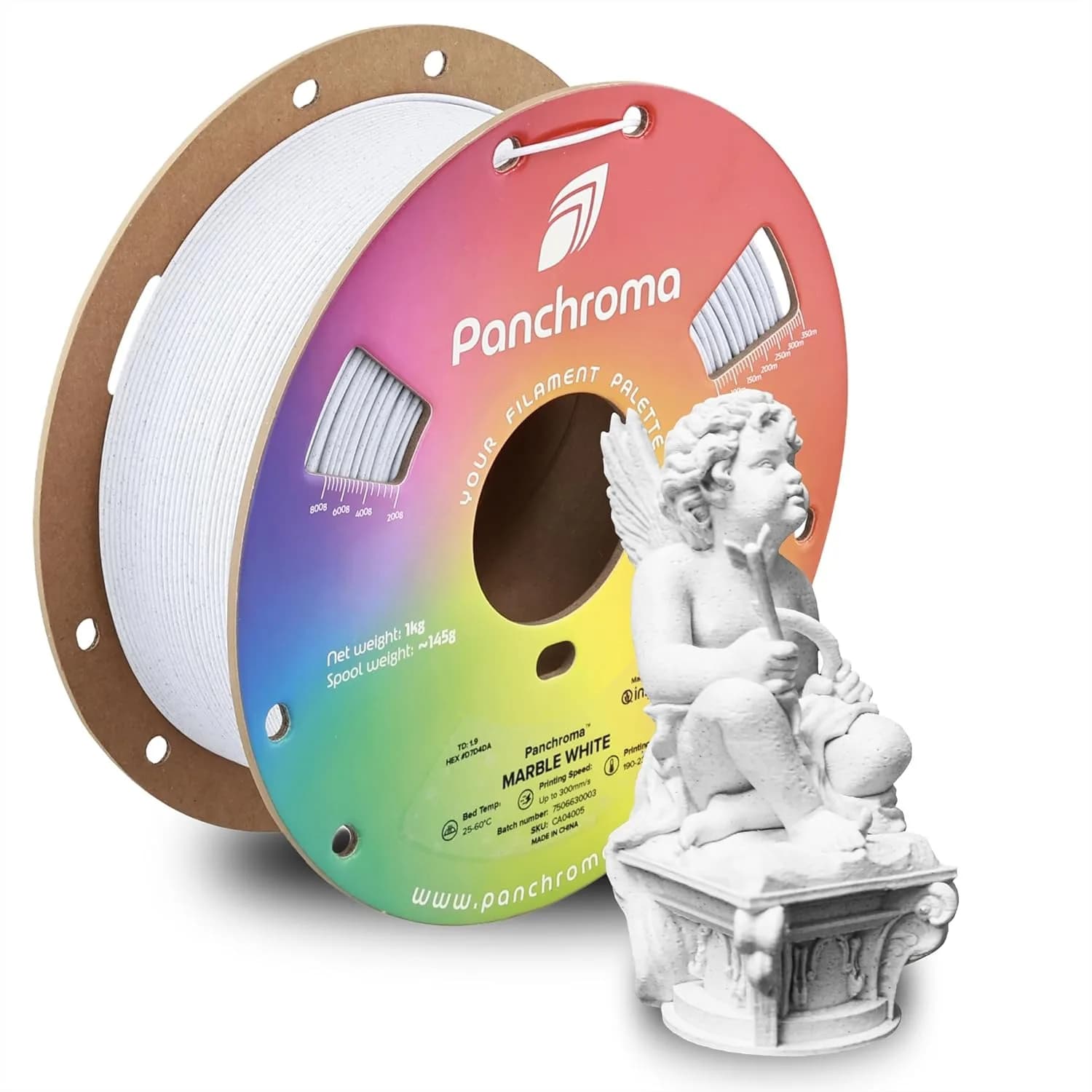 Filamento PLA Effetto Marmo 1.75mm, Bianco Opaco Bobina da 1kg per Stampanti 3D FDM, Senza Grovigli e Colore Uniforme