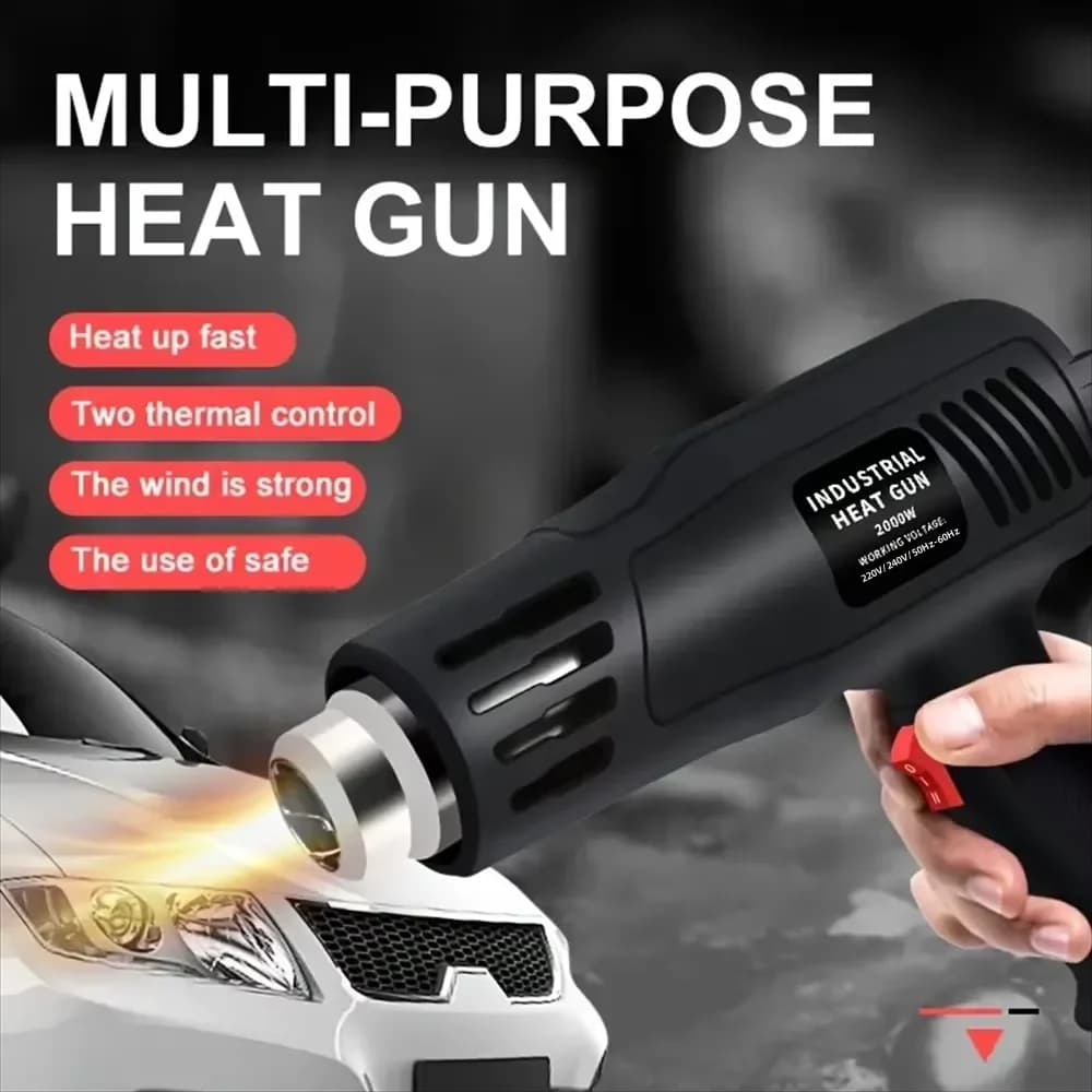 Pistola ad Aria Calda 2000W ad Alta Potenza con Regolazione della Temperatura, Strumento Elettrico Industriale per Pellicole Auto e Applicazioni di Cottura