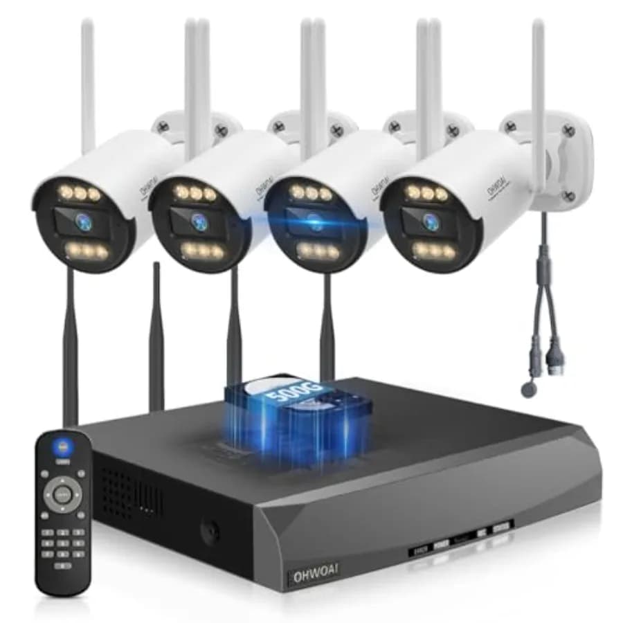 Outdoor wireless security camera system with 130 wide angle lens and two-way audio, weatherproof housing, black finish, night v