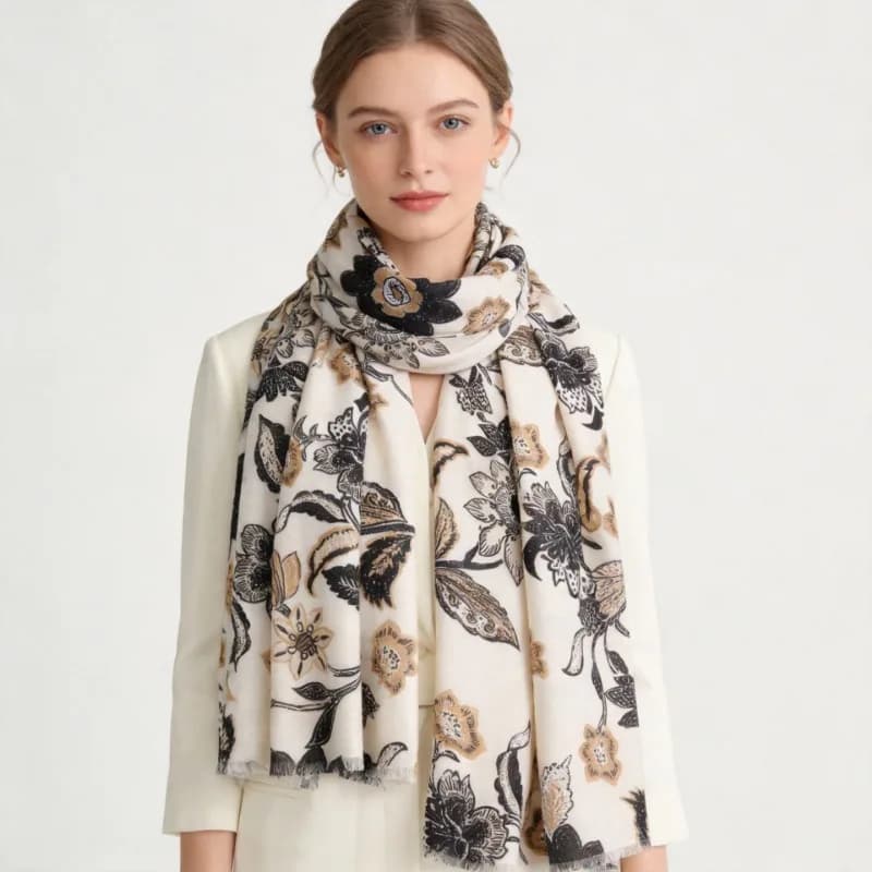 Unisex Vintage Peony Floral Print Scarf Soft Warm Fringe Shawl Daily All Match Wrap Scarves