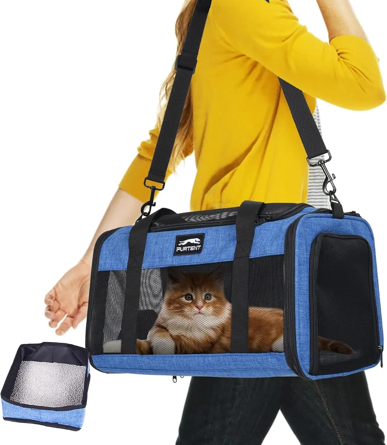 Trasportino per animali domestici approvato dalla TSA per cani fino a 15 libbre, borsa morbida pieghevole ideale per viaggi, viaggi in auto, visite veterinarie in blu scuro