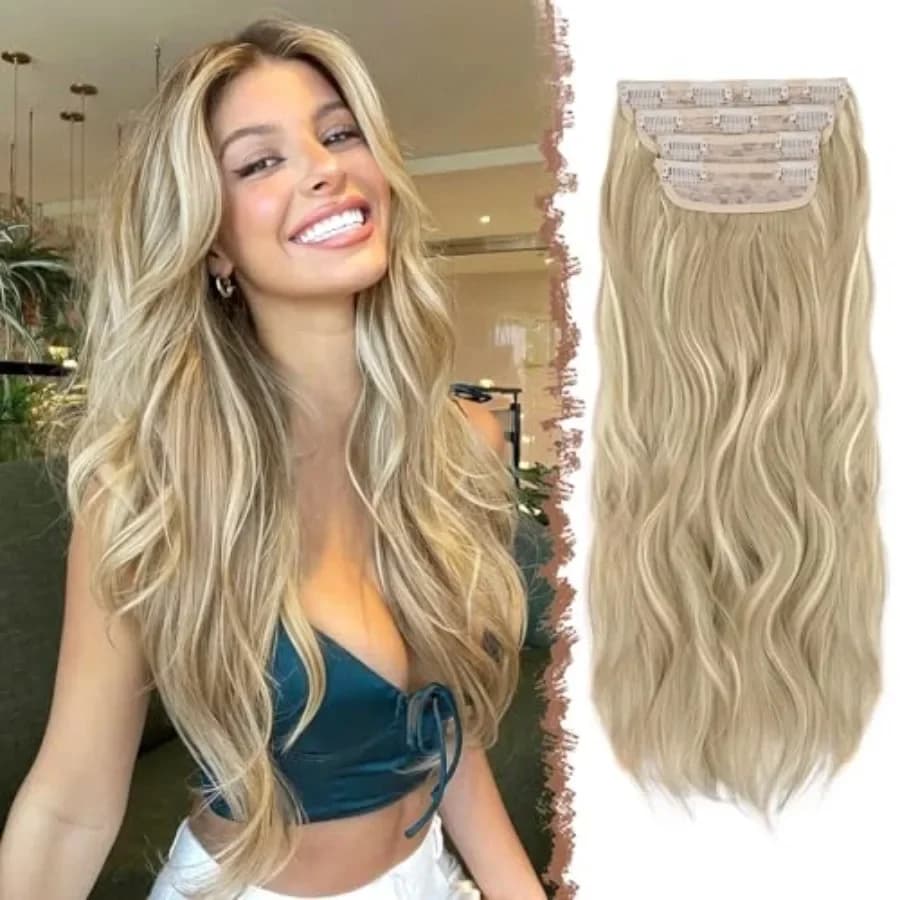 Clip in Hair Extensions for Women - 4 Pcs Thick Double Weft Long Wavy Soft Synthetic Blends Well Hair Extension, 20 inch Dirty
