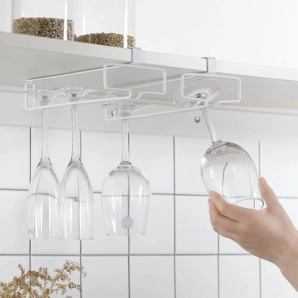 Confezione da 2 Portabicchieri da Vino da Sottopensile – Porta Calici Salvaspazio per Cucina, Adatto per Ripiani Sotto 1 Pollice