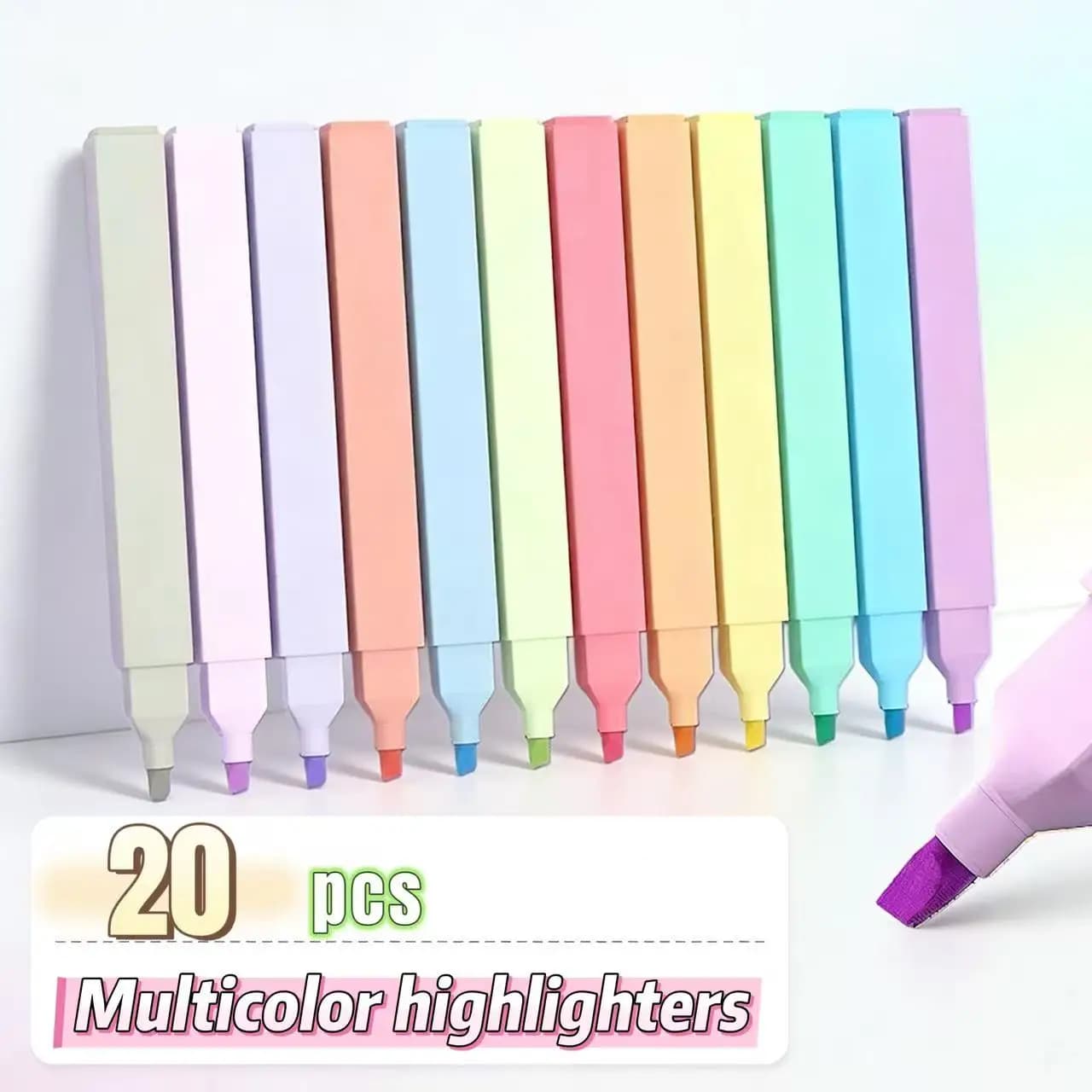Set di Evidenziatori Estetici 20 Colori, Pennarelli Assortiti con Punta a Scalpello Senza Sbavature per Studenti, Diari e Agende