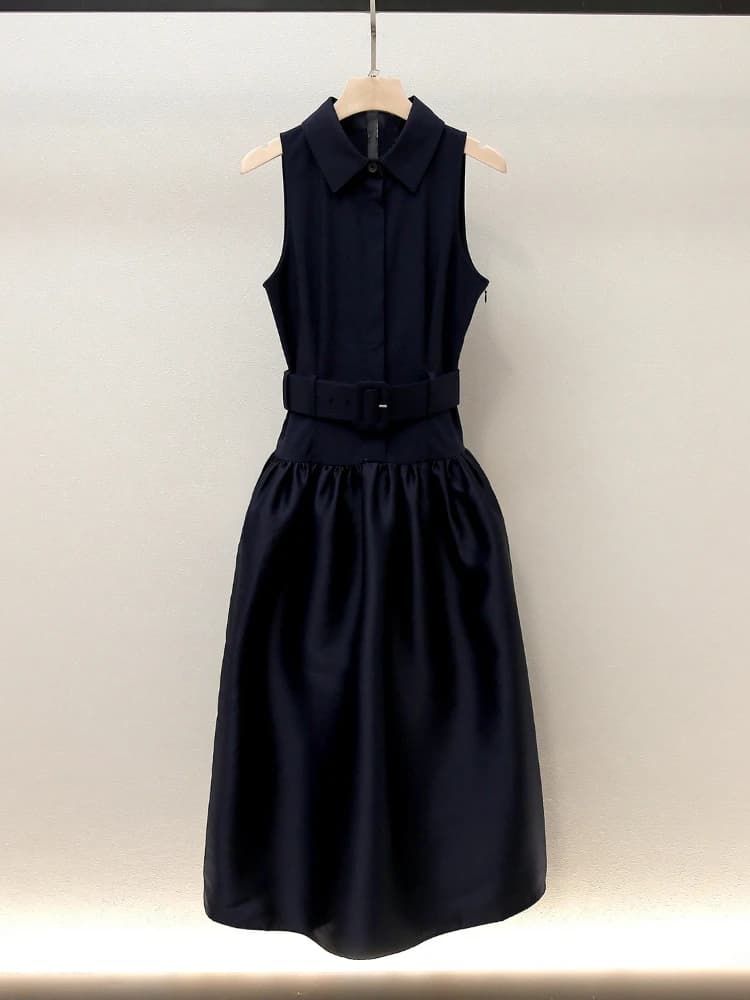 Autumn New Style Elegant and Noble High-end Knitted Patchwork Lapel A-line Large Skirt Long Vest Dress
