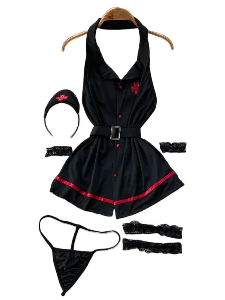 Completo Set Lingerie Sexy da Donna con Abito Halter, Scollo a V, Stile Vintage, Cintura e Schiena Scoperta, Ideale per l'Estate e il Club