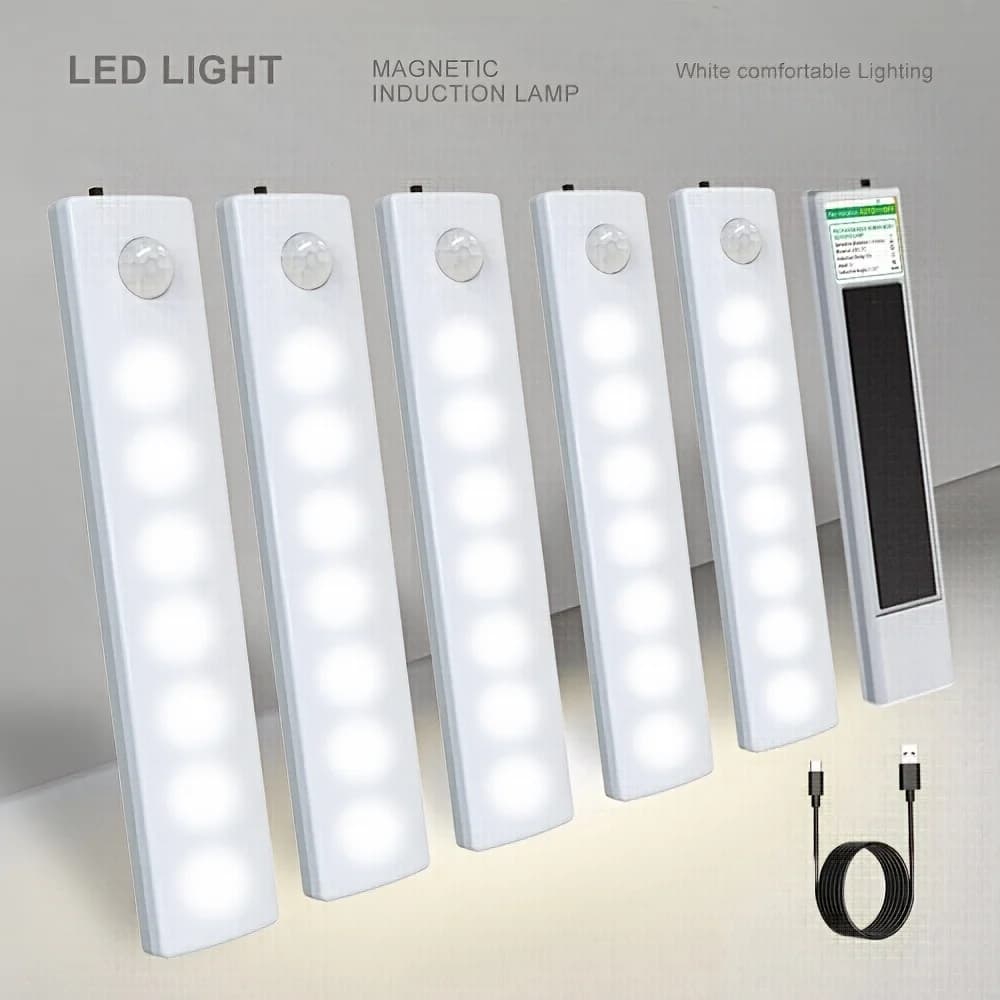 Confezione da 6 luci con sensore di movimento Luci magnetiche ultrasottili con batteria ricaricabile USB-C per cucina notturna, corridoio scuro, armadio