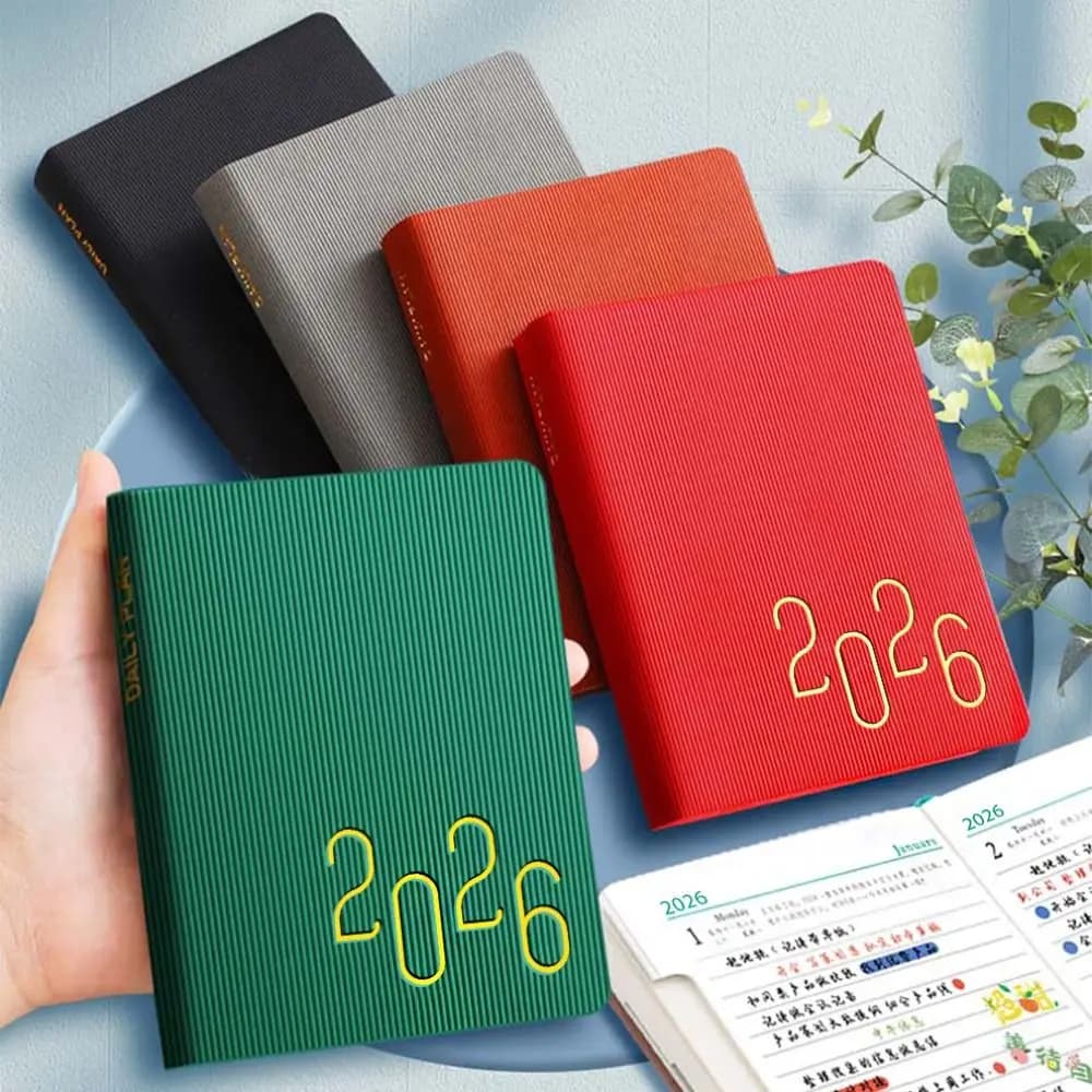 Agenda Planner 2026 in Pelle PU, Blocco Note Portatile A5 per Pianificazione 12 Mesi con Segnalibro, Formato B6