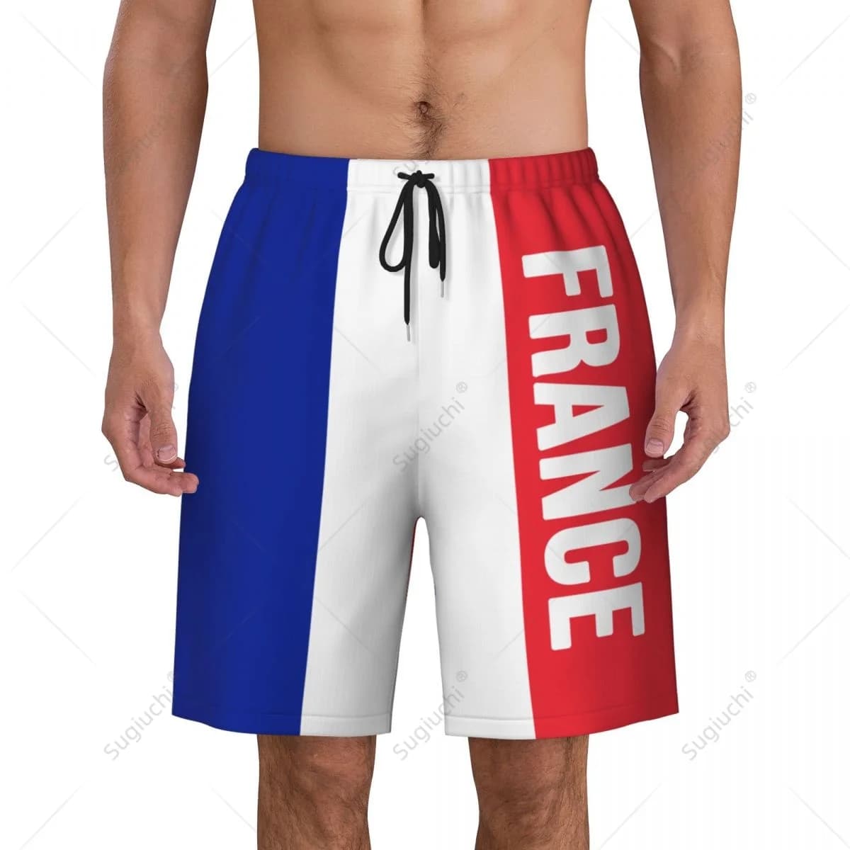 Pantaloni da spiaggia con bandiera francese da uomo Pantaloncini da surf Surf Ragazzi Calcio Ciclismo Costumi da bagno Corsa in poliestere