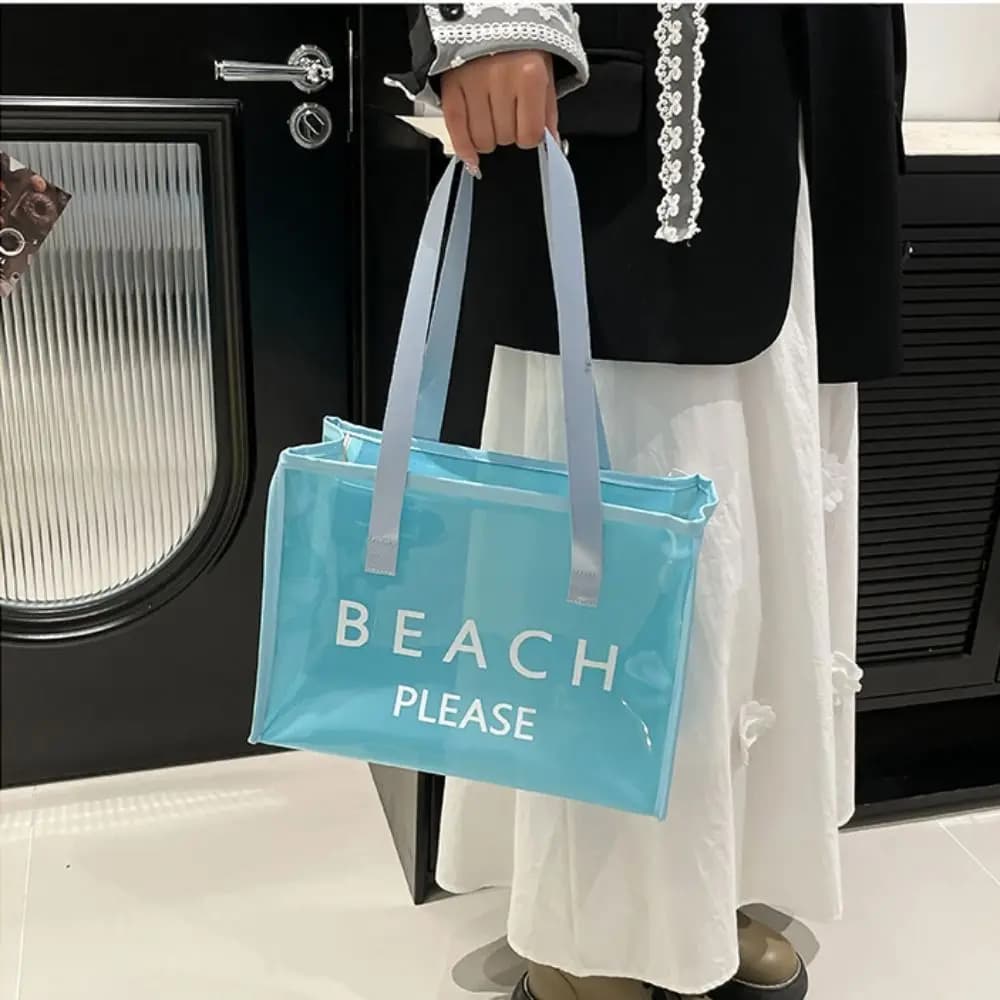 Borsa Tote Casual in PVC Trasparente con Cerniera, Impermeabile, Borsa a Tracolla da Donna con Lettere, Borsa Cosmetica, Borsa Portaoggetti