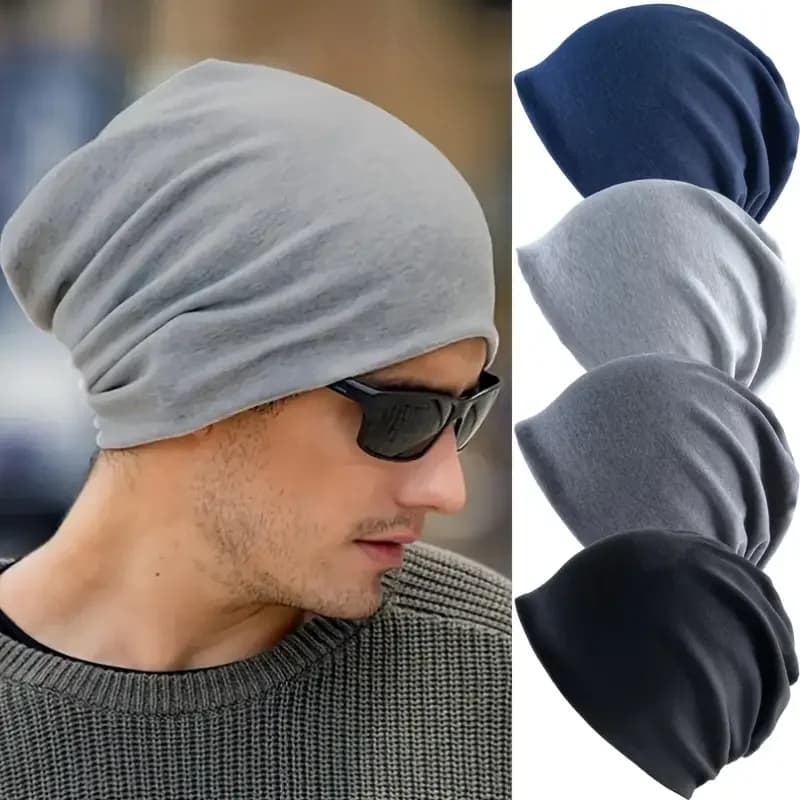 New Unisex Women Men Plain Slouchy Beanie Hat Casual Stacking Knitted Bonnet Cap Skullies Beanie Oversize Soft Casual Black