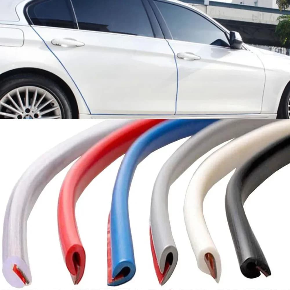 Striscia protettiva antigraffio per bordo portiera auto da 5 m, tipo U, modanatura in gomma, protezione adesiva laterale, adesivo sigillante