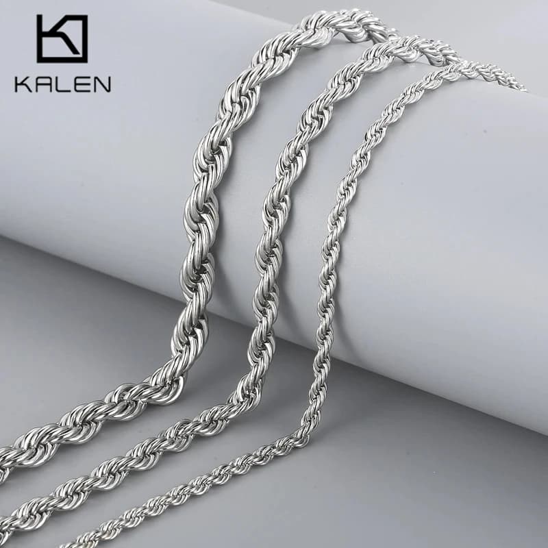 KALEN 4/6/8mm Men's Women's Stainless Steel Twisted Chain Necklace Thick Neck Simple Jewelry DIY Accessories Gifts