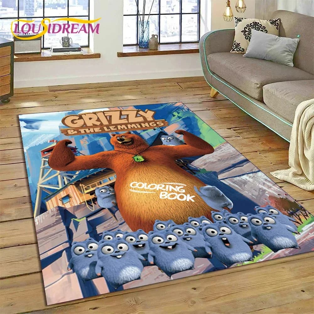 Tappeto Cartoon Grizzy e The Lemmings per soggiorno, camera da letto, decorazioni per la casa, tappetino antiscivolo per divano, zerbino per bambini