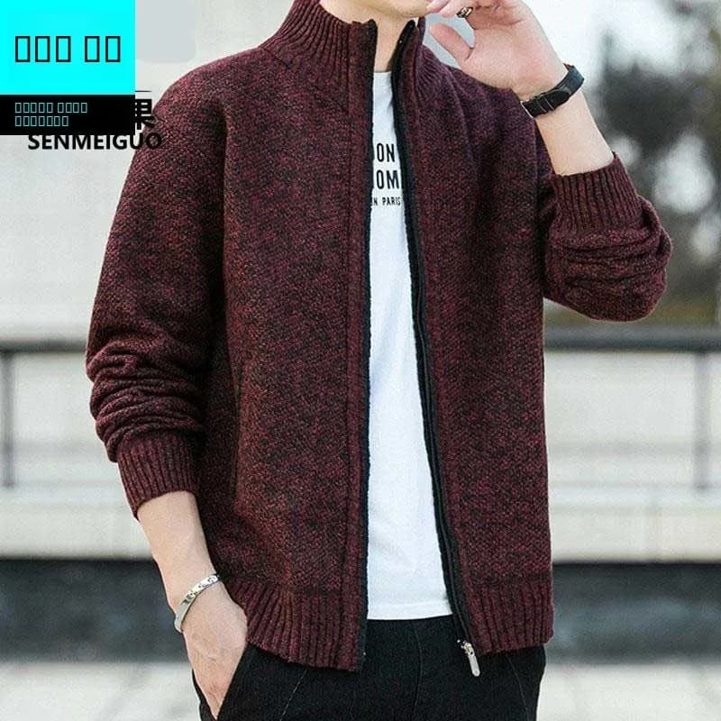 Men's Thickened Fleece Lined Knitted Jacket Casual Style Autumn Winter New Arrival plus Size Sweater Trendy Long Sleeve Hoodie