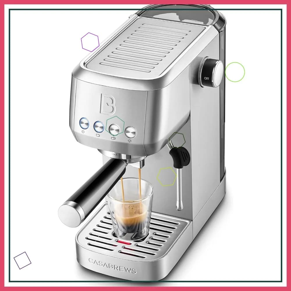 Macchina per Espresso 20 Bar, in Acciaio Inox, per Cappuccino e Latte con Montalatte a Vapore, Serbatoio d'Acqua da 1,3 Litri per Casa