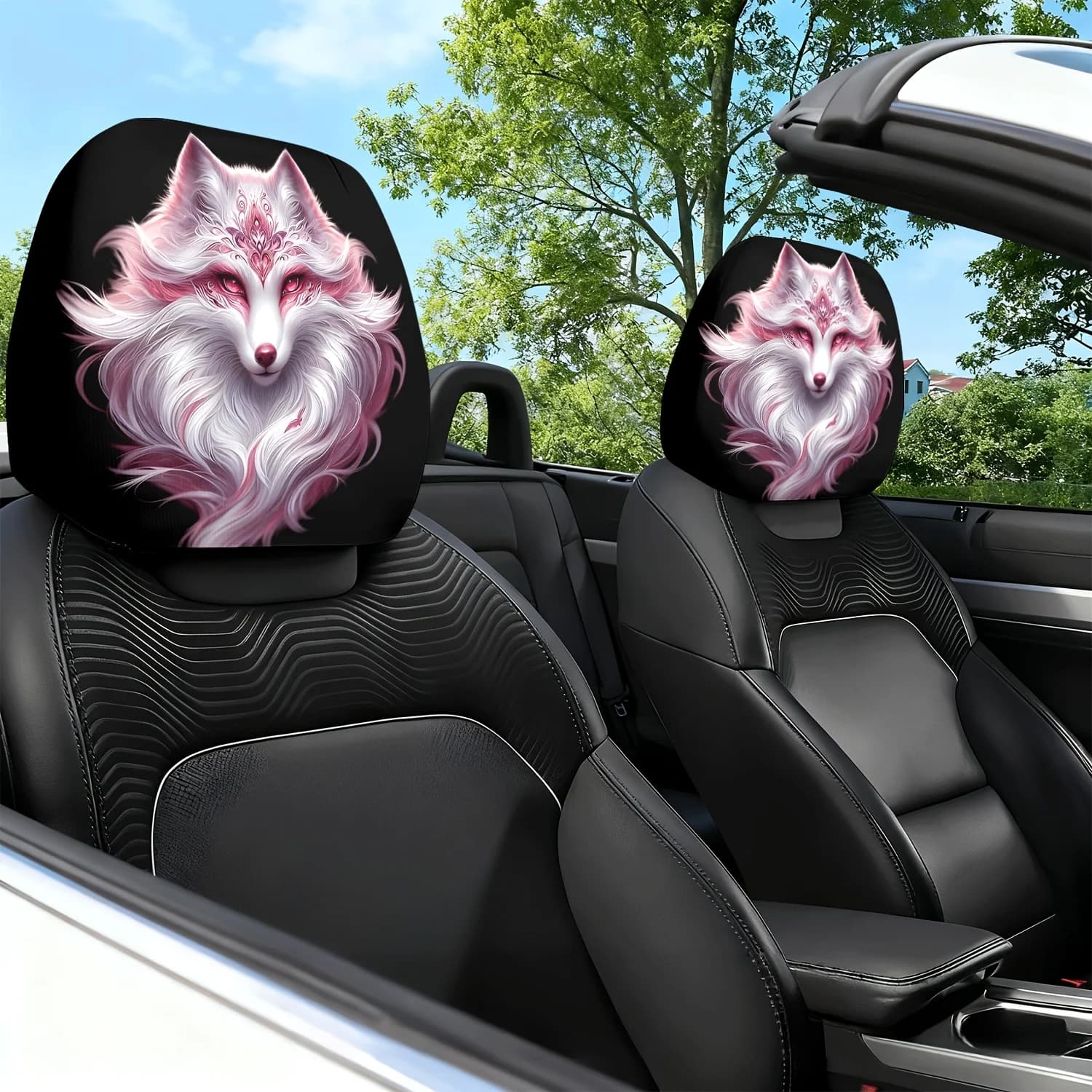 2 coperture per poggiatesta auto con stampa a tema Volpe Sognante - con design simpatico - Cuscino per interni auto