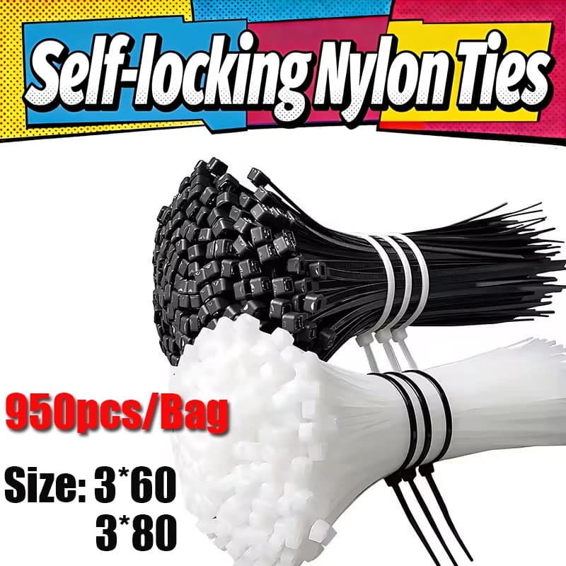 Fascette stringicavo in nylon 3*60 80mm all'ingrosso, autobloccanti, per fissaggio cavi, larghe e spesse, con anello di fissaggio, fascette stringicavo a zip