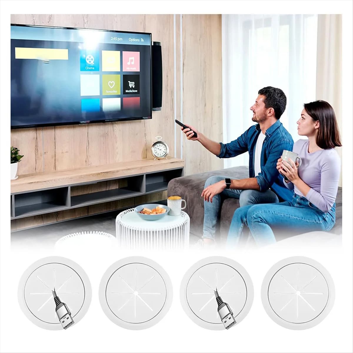 A72Z Correttore per cavi da 4 pezzi per TV montata a parete, Correttore per cavi da parete per TV da 2-3/8 pollici (60 mm), Kit per la gestione dei cavi da parete