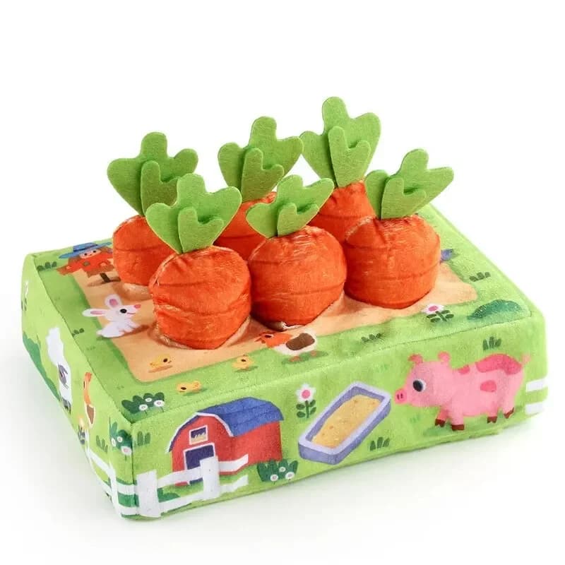 Giocattoli da dentizione per neonati, carota in peluche masticabile con sonaglio, gioco sensoriale per neonati, attività Montessori da tirare