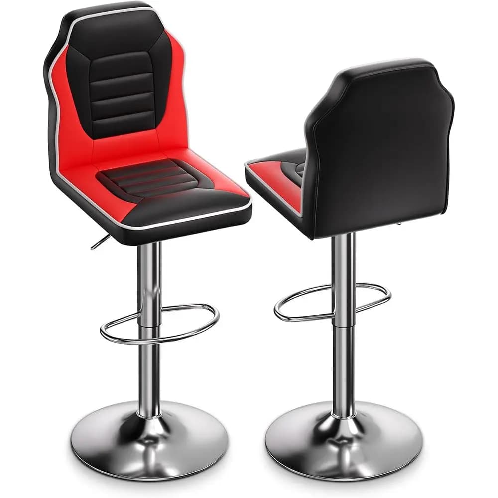 Set di 2 sgabelli da gaming girevoli regolabili con schienale e poggiapiedi, nero/rosso