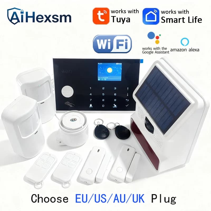 Sistema di Allarme Wireless Solare da Esterno con Sirena WiFi GSM, Kit Antifurto PIR per Sicurezza Domestica, Controllo Tramite App Smart Life Tuya, Compatibile con Alexa