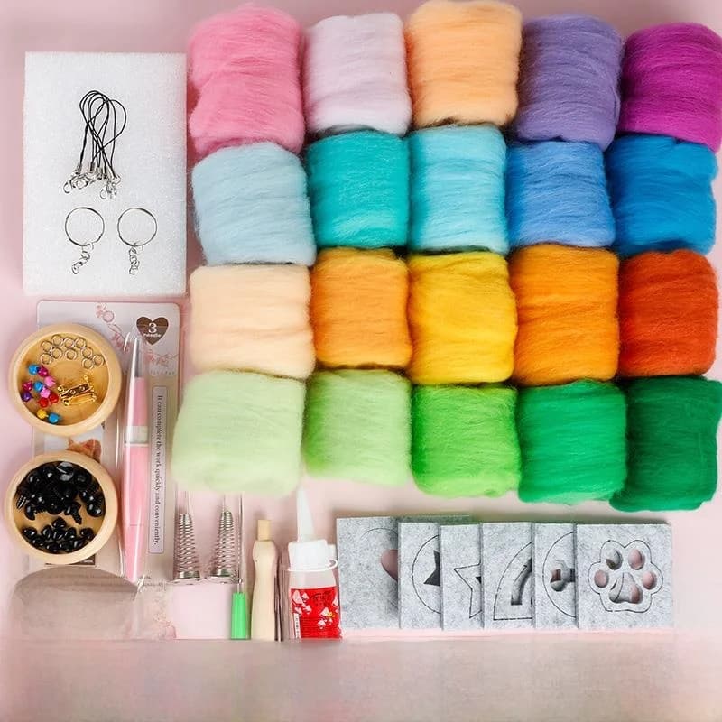Kit per Principianti per Creazione di Bambole in Feltro di Lana, Set di Strumenti e Materiali Fai-da-Te, Facile da Usare per Novizi, Artigianato e Cucito Domestico