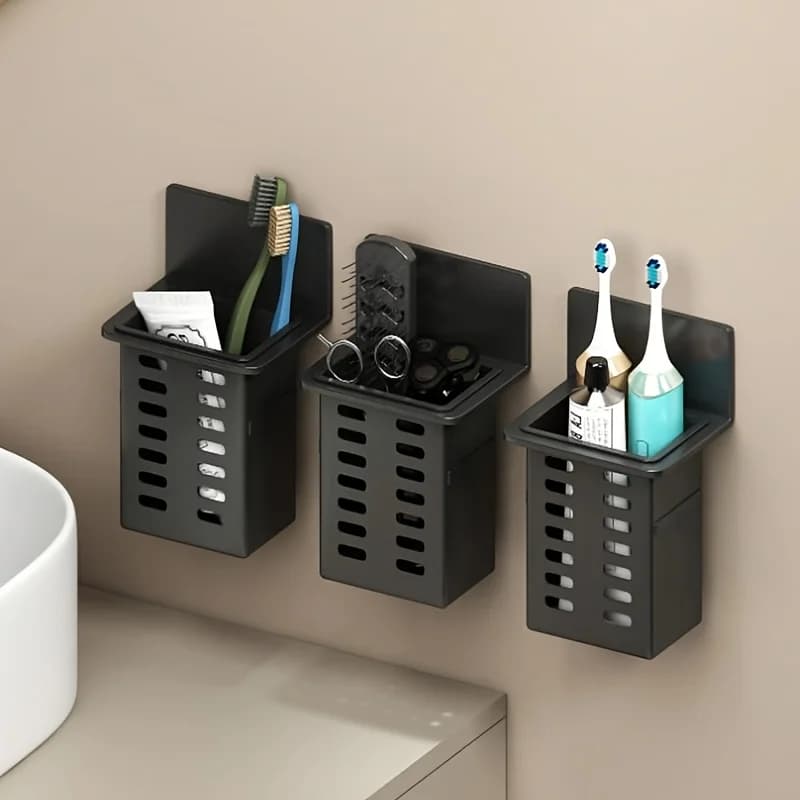 Wall-Mounted Toothbrush Holder & Storage Rack for Bathroom Organization.Multifunctional Box for Paste & Brush