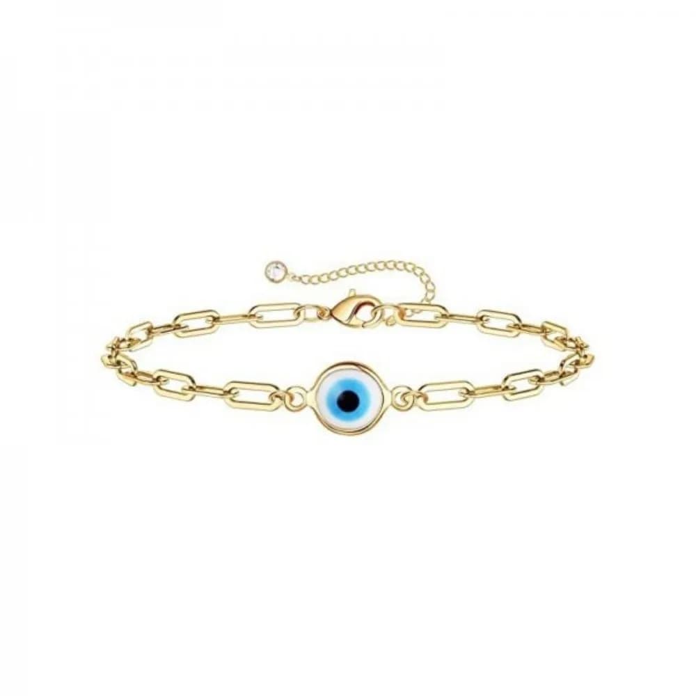Elegant Turkish Blue Eye Bracelet Vintage Adjustable Stainless Steel Bracelet Demon Eye Link Chain Adjustable Chain Bracelet