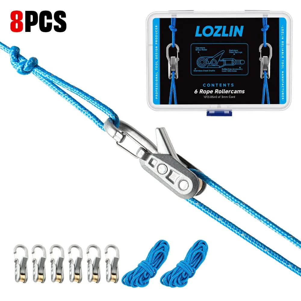 LOZLIN 8-Piece Rope Set with Roller Tensioners Equipped with Locking Clips for Secure Binding Suitable for Camping Outdoor Use