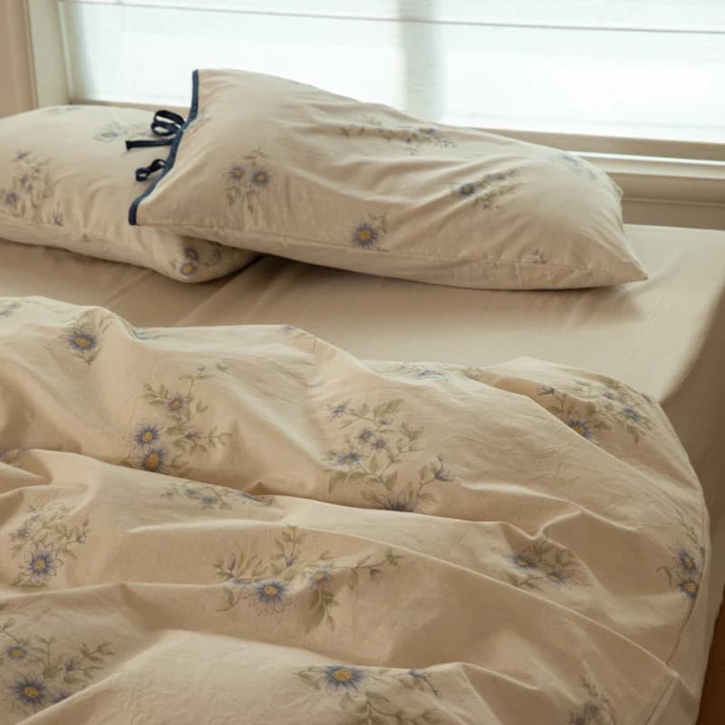 Vintage French flower prints Set of soft cotton bedding 100% Set duvet cover Flat/with corners Loyalty with laces 4 pieces