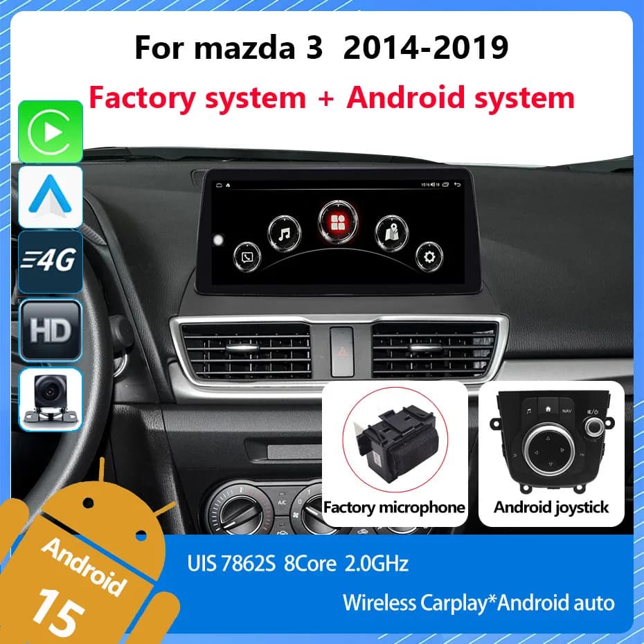 Per Mazda 3 10.25''12.3''2014-2019 QLED Android 15 1920*720 Octa Core 8+256G Sistema Android+OEM Lettore Multimediale Auto GPS Mappa