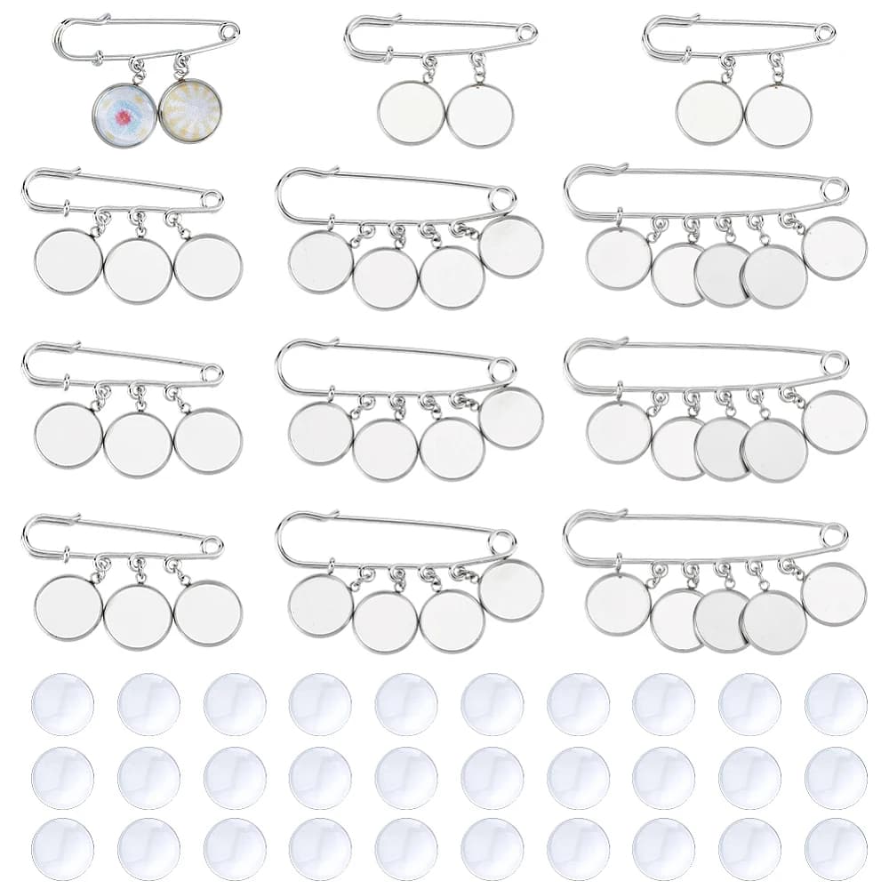 12Pcs Photo Wedding Bouquet with Stainless Steel Pendant and Glass Cabochons Memory Bridal Charms Frame Picture DIY Pin Brooch